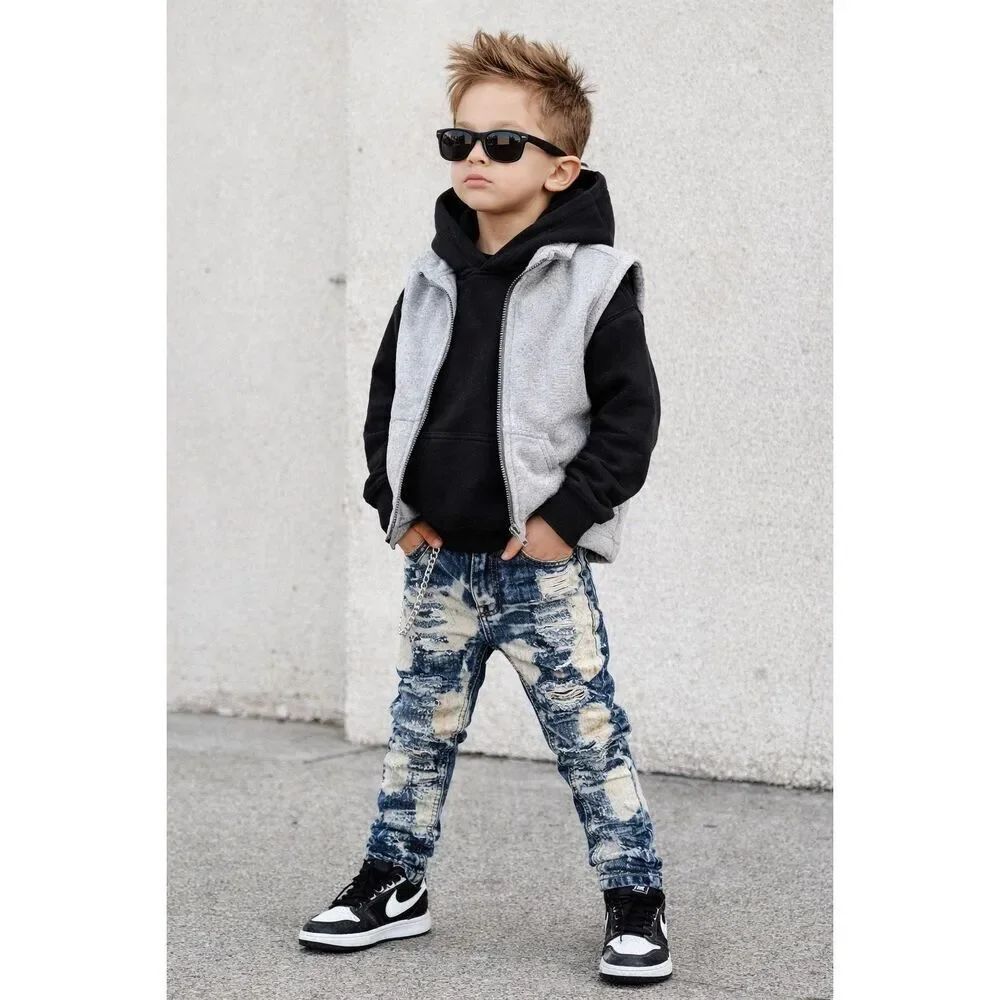 Boys Distressed Acid Wash Skinny Jeans Paint Splatter Streetwear Size 4 GS-115